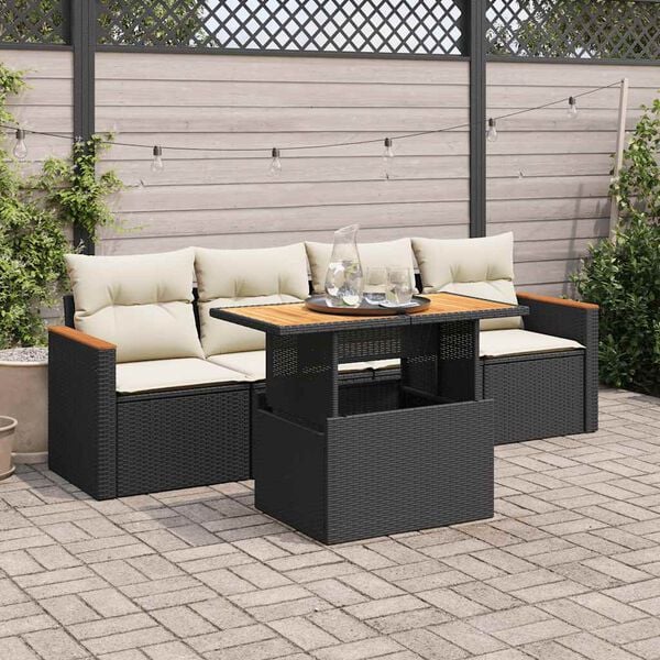 vidaXL Salon de jardin 5 pcs avec coussins noir résine tressée acacia