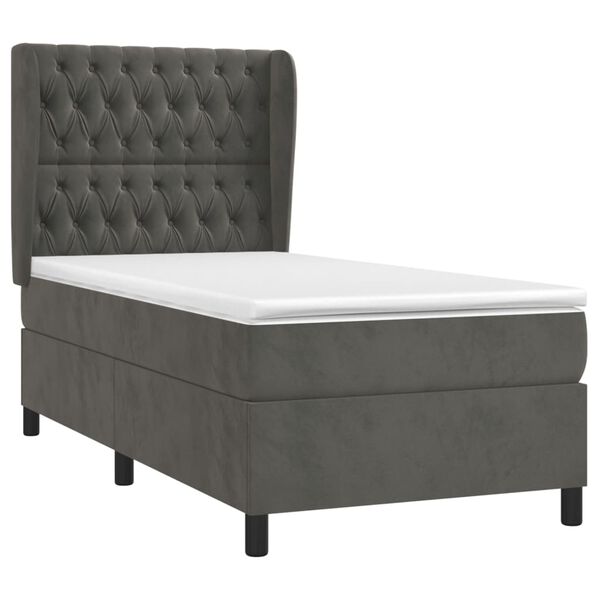 vidaXL Sommier &agrave; lattes de lit et matelas Gris fonc&eacute; 90x190 cm Velours