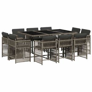 vidaXL Ensemble &agrave; manger de jardin 11pcs avec coussins gris poly rotin