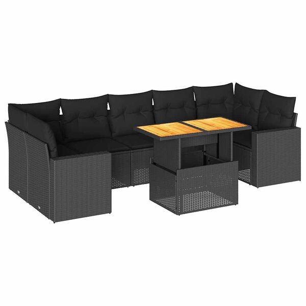 vidaXL Salon de jardin 8 pcs avec coussins noir r&eacute;sine tress&eacute;e