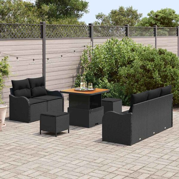 vidaXL Ensemble de canap&eacute; de jardin 8 pcs Noir 80 x 80 x 71 cm