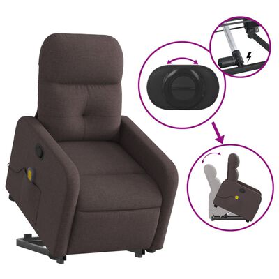 vidaXL Fauteuil inclinable de massage Marron foncé Tissu