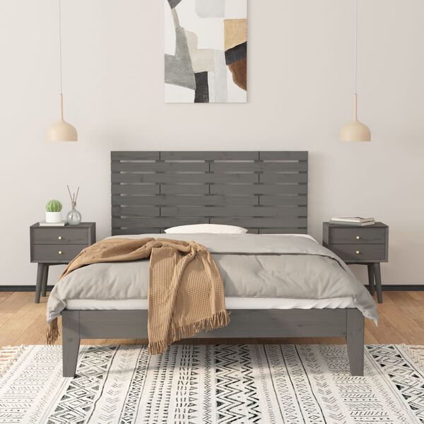 vidaXL T&ecirc;te de lit murale Gris 146x3x63 cm Bois massif de pin