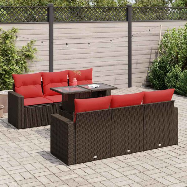 vidaXL Salon de jardin avec coussins 7pcs marron r&eacute;sine tress&eacute;e acacia