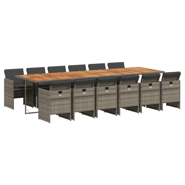 vidaXL Ensemble &agrave; manger de jardin coussins 13 pcs gris r&eacute;sine tress&eacute;e