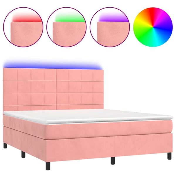 vidaXL Sommier &agrave; lattes de lit matelas et LED Rose 160x200 cm Velours