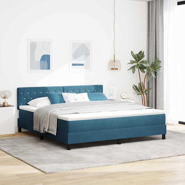 vidaXL Lit &agrave; ressorts avec matelas Bleu fonc&eacute; 180 x 200 cm Velours