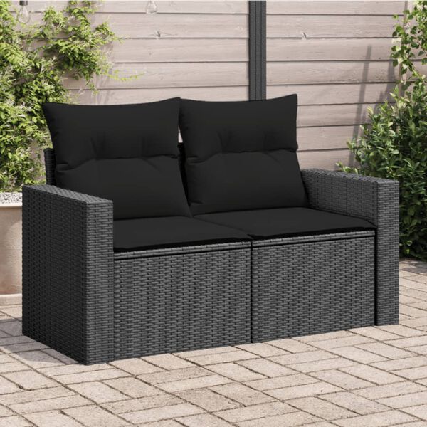 vidaXL Canap&eacute; de jardin avec coussins 2 places en polyrotin noir