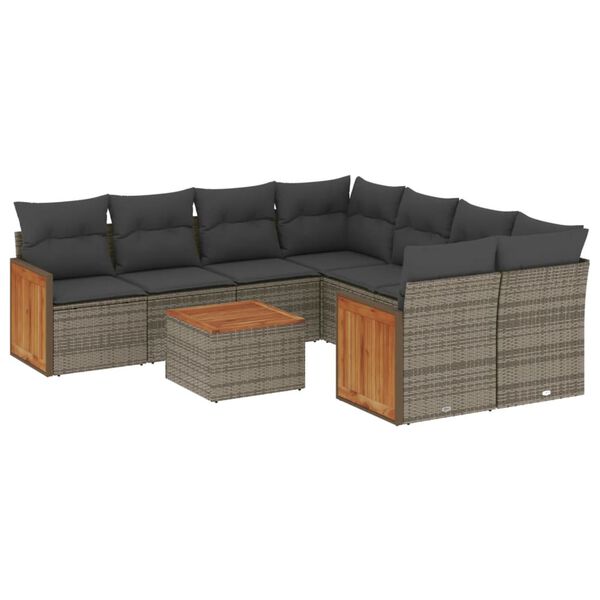 vidaXL Salon de jardin 9 pcs avec coussins gris r&eacute;sine tress&eacute;e