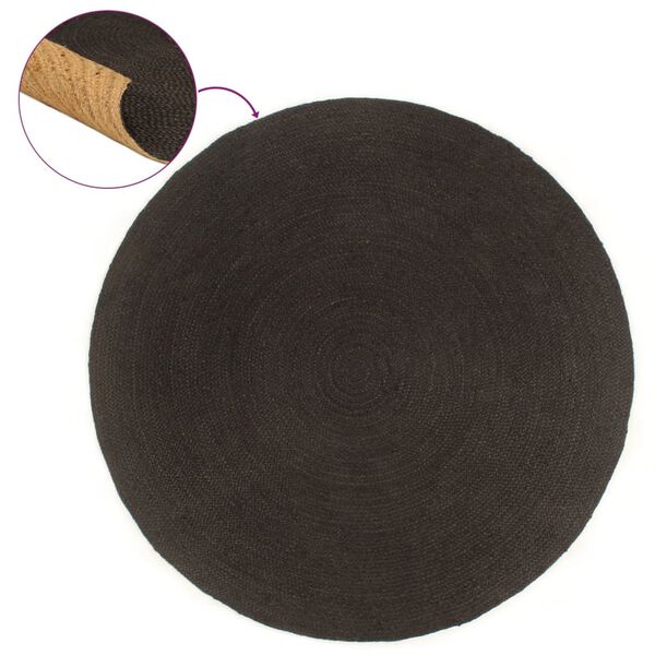 vidaXL Tapis tress&eacute; r&eacute;versible Anthracite et naturel 180 cm Jute Rond