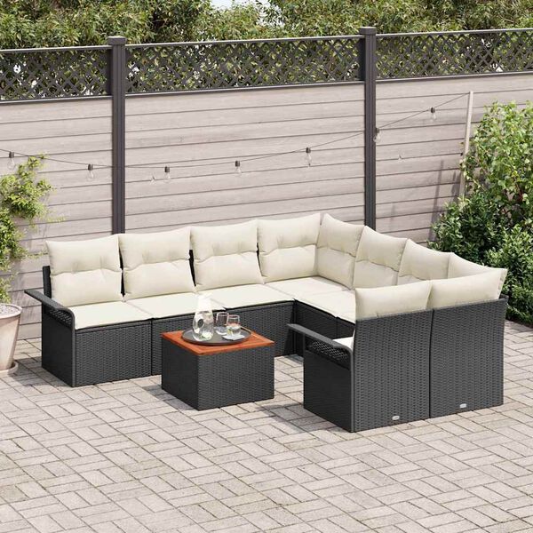 vidaXL Ensemble de canap&eacute; de jardin avec coussin 9 pcs Noir polyrotin
