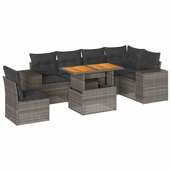 vidaXL Salon de jardin avec coussins 7 pcs gris r&eacute;sine tress&eacute;e