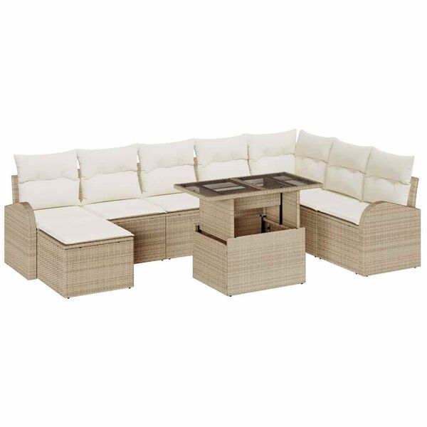 vidaXL Ensemble de canap&eacute; de jardin 9 pcs Beige et cr&egrave;me polyrotin