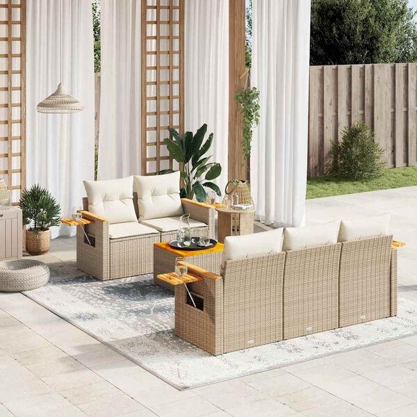 vidaXL Salon de jardin avec coussins 6 pcs beige r&eacute;sine tress&eacute;e