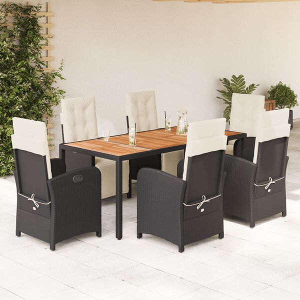 vidaXL Ensemble &agrave; manger de jardin coussins 7pcs Noir R&eacute;sine tress&eacute;e