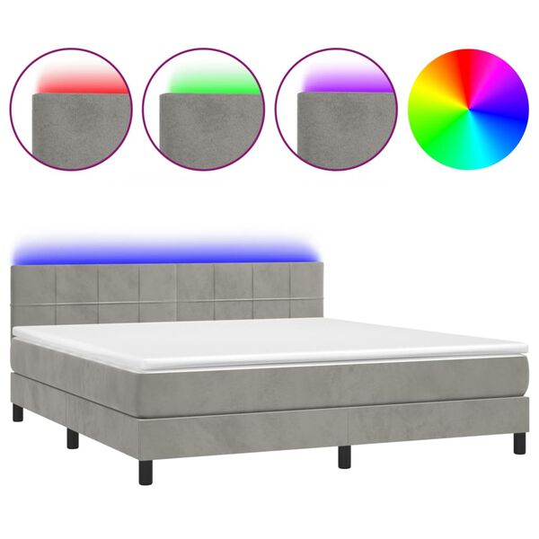vidaXL Sommier &agrave; lattes de lit avec matelas LED Gris clair 160x200 cm