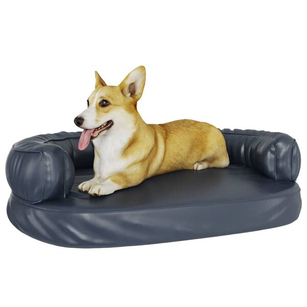 vidaXL Lit pour chien ergonomique Mousse Bleu foncé 88x65cm Similicuir