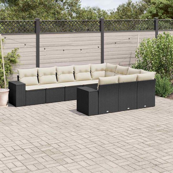 vidaXL Salon de jardin 10 pcs avec coussins noir r&eacute;sine tress&eacute;e