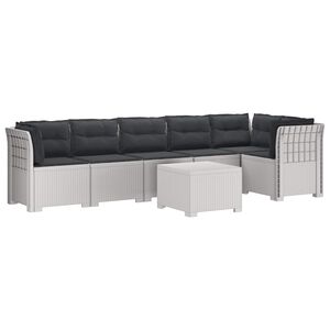vidaXL Canap&eacute; de Jardin 6 Places avec Coussins Aspect Rattan PP Blanc