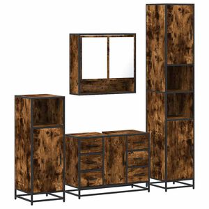 vidaXL Ensemble meubles salle de bain 4 pcs ch&ecirc;ne fum&eacute; bois ing&eacute;nierie