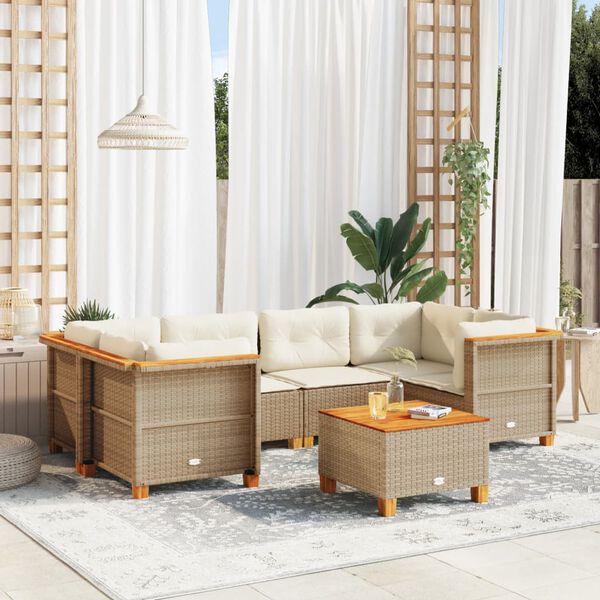 vidaXL Salon de jardin avec coussins 7 pcs beige r&eacute;sine tress&eacute;e