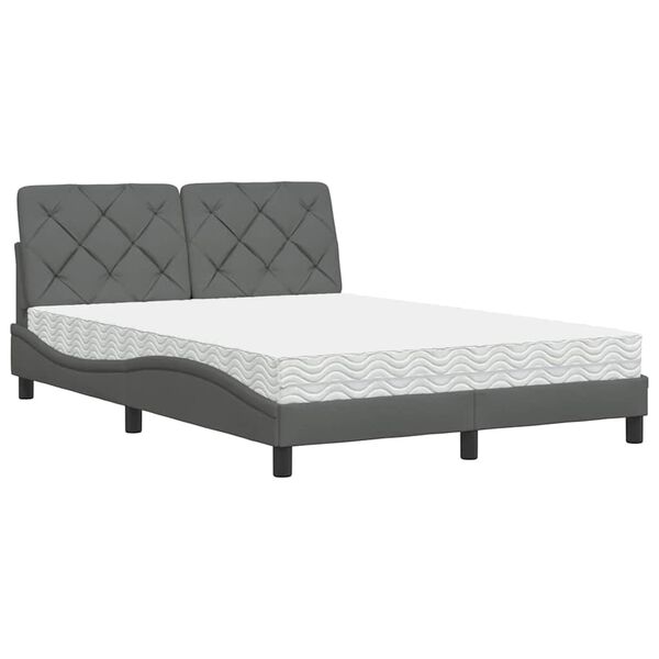 vidaXL Lit avec matelas gris fonc&eacute; 140x190 cm tissu