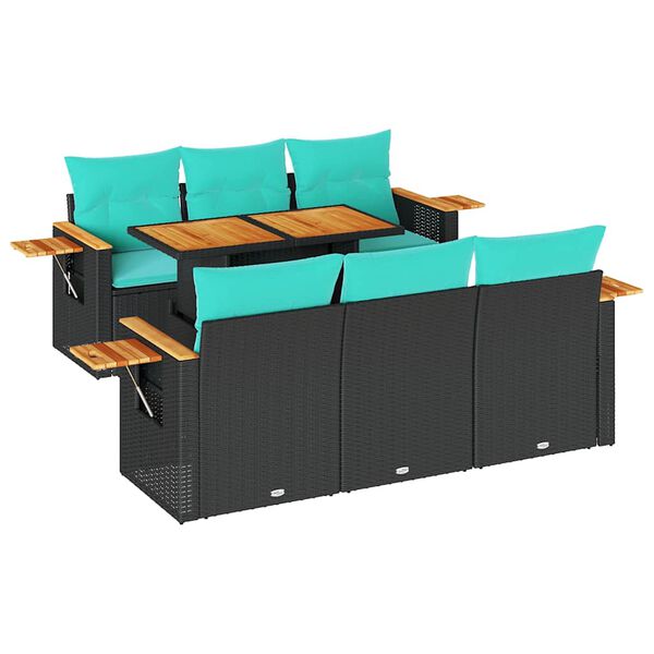 vidaXL Salon de jardin 7 pcs avec coussins noir r&eacute;sine tress&eacute;e