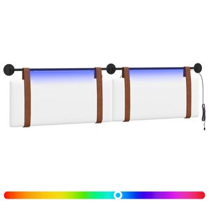 vidaXL T&ecirc;te de lit suspendue Avec lumi&egrave;re LED Blanc PU antique