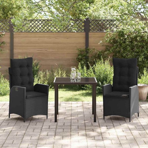 vidaXL Ensemble de salle &agrave; manger pour jardin 3 pcs Noir polyrotin