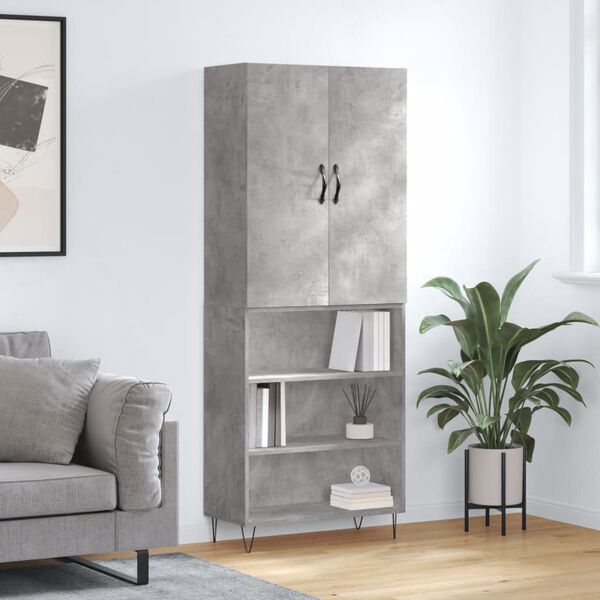 vidaXL Buffet haut Gris b&eacute;ton 69,5x34x180 cm Bois d'ing&eacute;nierie
