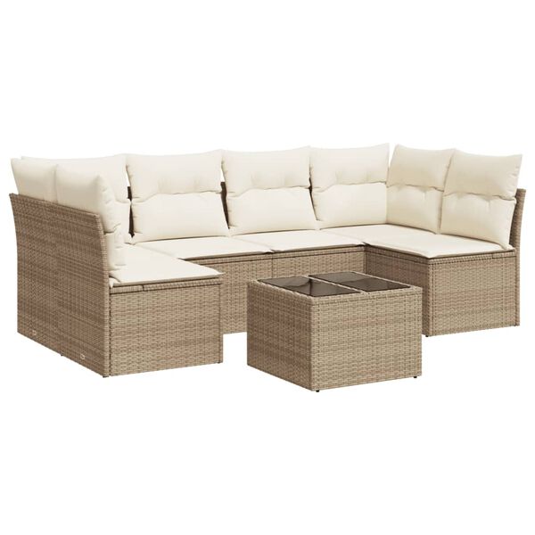 vidaXL Salon de jardin avec coussins 7 pcs beige r&eacute;sine tress&eacute;e