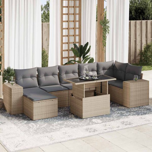 vidaXL Salon de jardin avec coussins 8 pcs beige r&eacute;sine tress&eacute;e