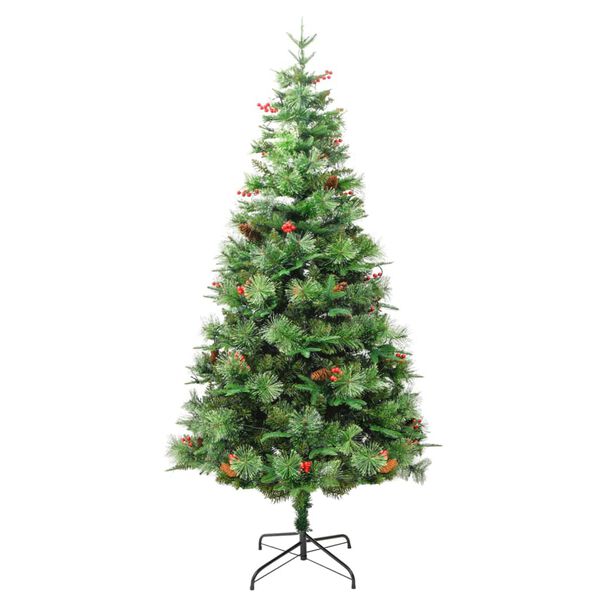 vidaXL Sapin de No&euml;l pr&eacute;-&eacute;clair&eacute; et pommes de pin vert 225cm PVC et PE