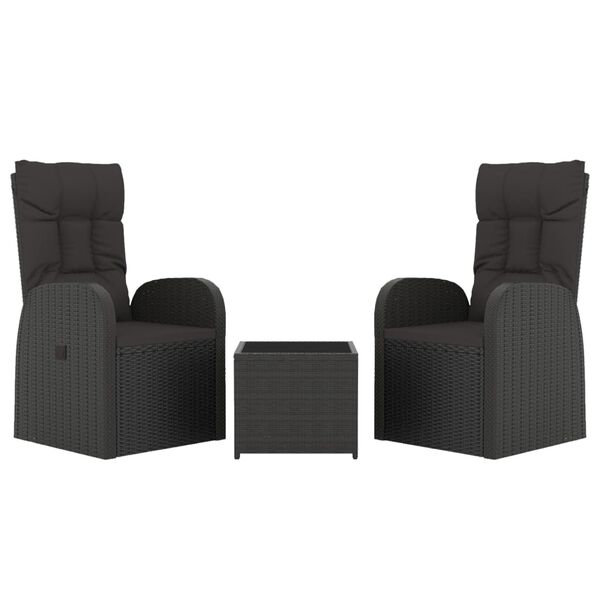 vidaXL Ensemble de salon de jardin 3 pcs noir poly rotin et acier