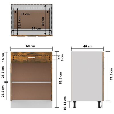vidaXL Armoire de plancher à tiroir Chêne fumé 60x46x81,5 cm