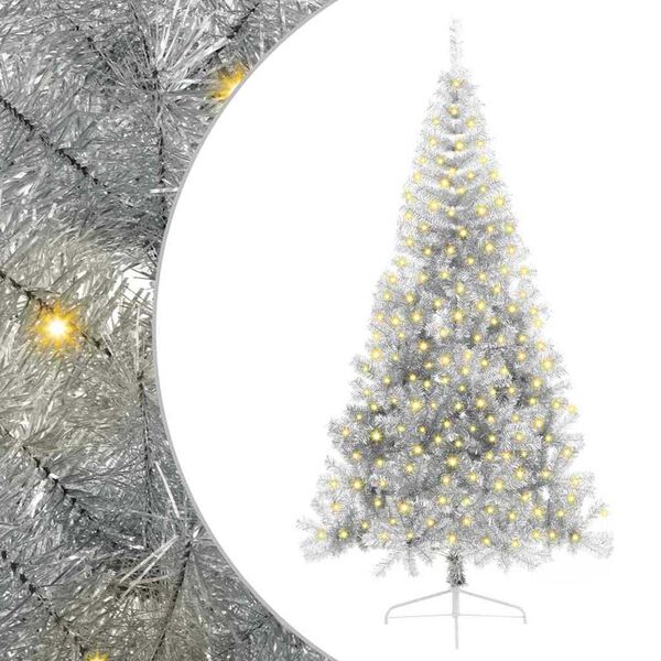 vidaXL Sapin de No&euml;l artificiel pr&eacute;-&eacute;clair&eacute; Argent 240 cm PET