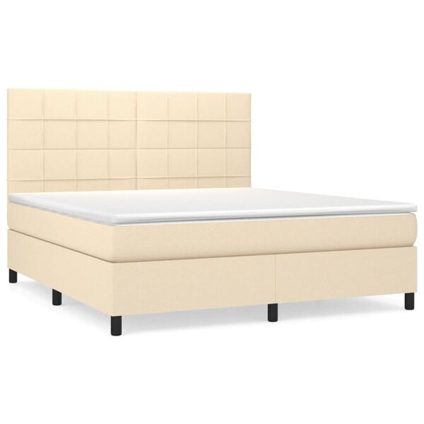 vidaXL Sommier &agrave; lattes de lit avec matelas Cr&egrave;me 160x200 cm Tissu