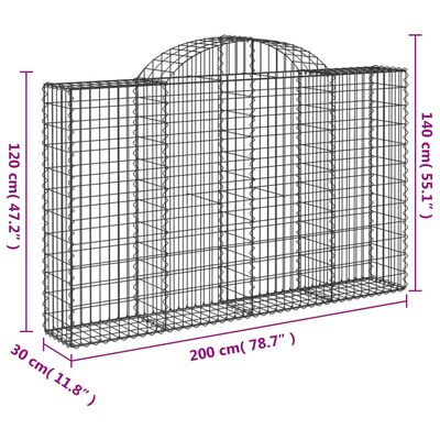 vidaXL Paniers à gabions arqués 3 pcs 200x30x120/140 cm Fer galvanisé