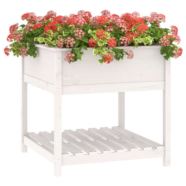 vidaXL Jardinière avec étagère Blanc 82,5x82,5x81cm Bois massif de pin