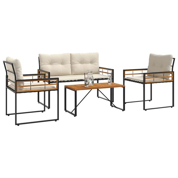 vidaXL Ensemble de meubles d'extérieur avec coussin 4 pcs Crème