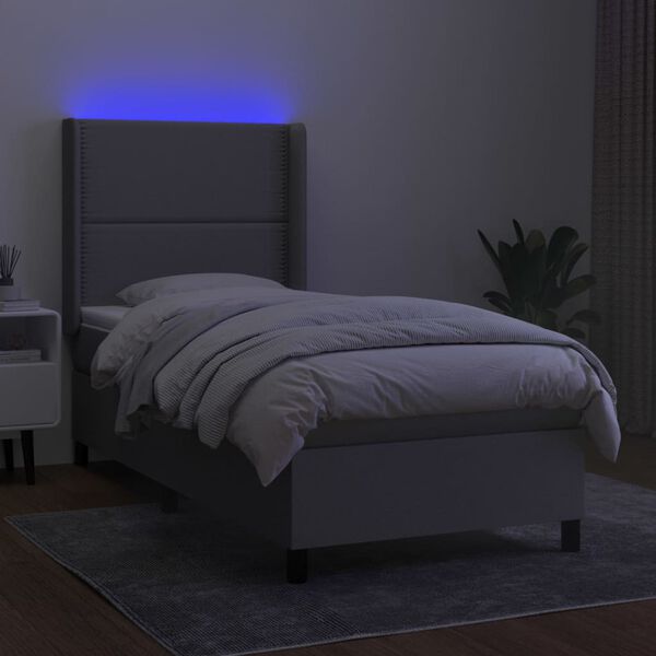 vidaXL Sommier &agrave; lattes de lit matelas LED Gris clair 90x200cm Tissu