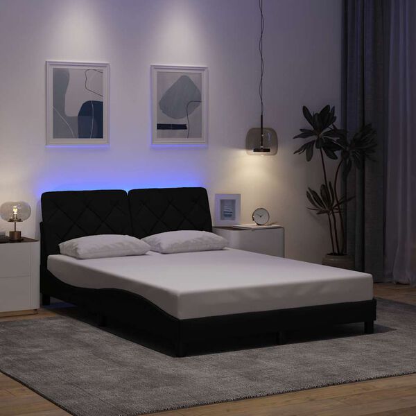 vidaXL Cadre de lit avec LED sans matelas noir 140x200 cm tissu