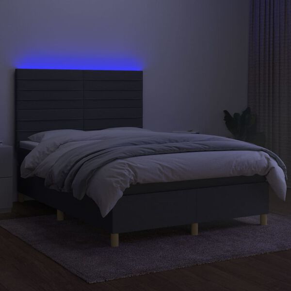 vidaXL Sommier &agrave; lattes de lit et matelas et LED Gris fonc&eacute; 140x190 cm