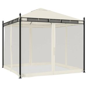vidaXL Tonnelle avec parois en filet cr&egrave;me 2,93x2,93 m acier