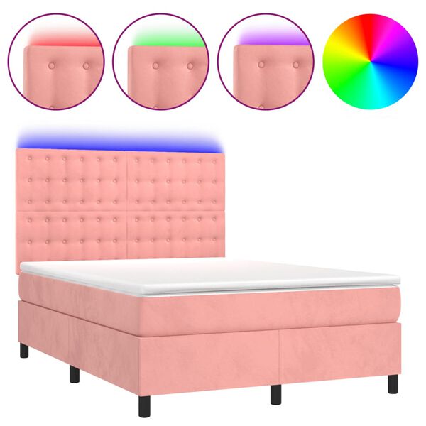 vidaXL Sommier &agrave; lattes de lit matelas et LED Rose 140x190 cm Velours