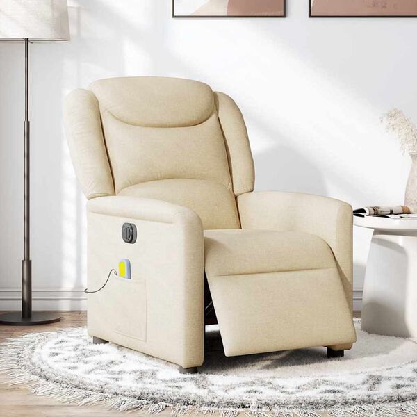 vidaXL Fauteuil inclinable de massage électrique crème tissu