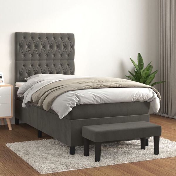 vidaXL Sommier &agrave; lattes de lit et matelas Gris fonc&eacute; 80x200 cm Velours