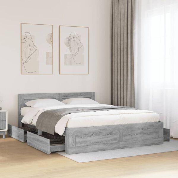 vidaXL Cadre de lit et t&ecirc;te de lit sans matelas sonoma gris 160x200 cm