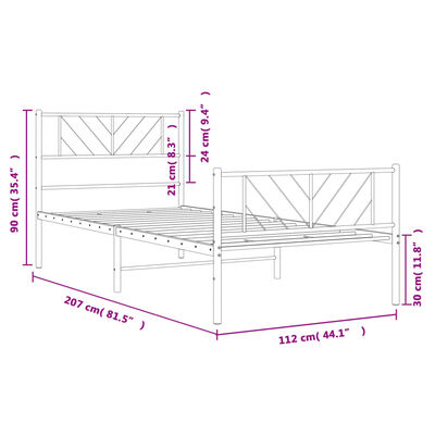 vidaXL Cadre de lit métal sans matelas et pied de lit blanc 107x203 cm