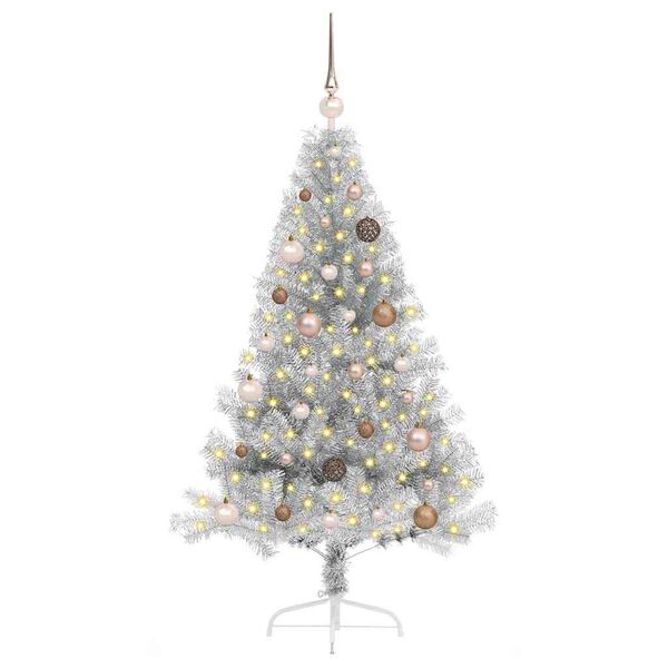 vidaXL Sapin de No&euml;l artificiel pr&eacute;-&eacute;clair&eacute; Argent 150 cm PET